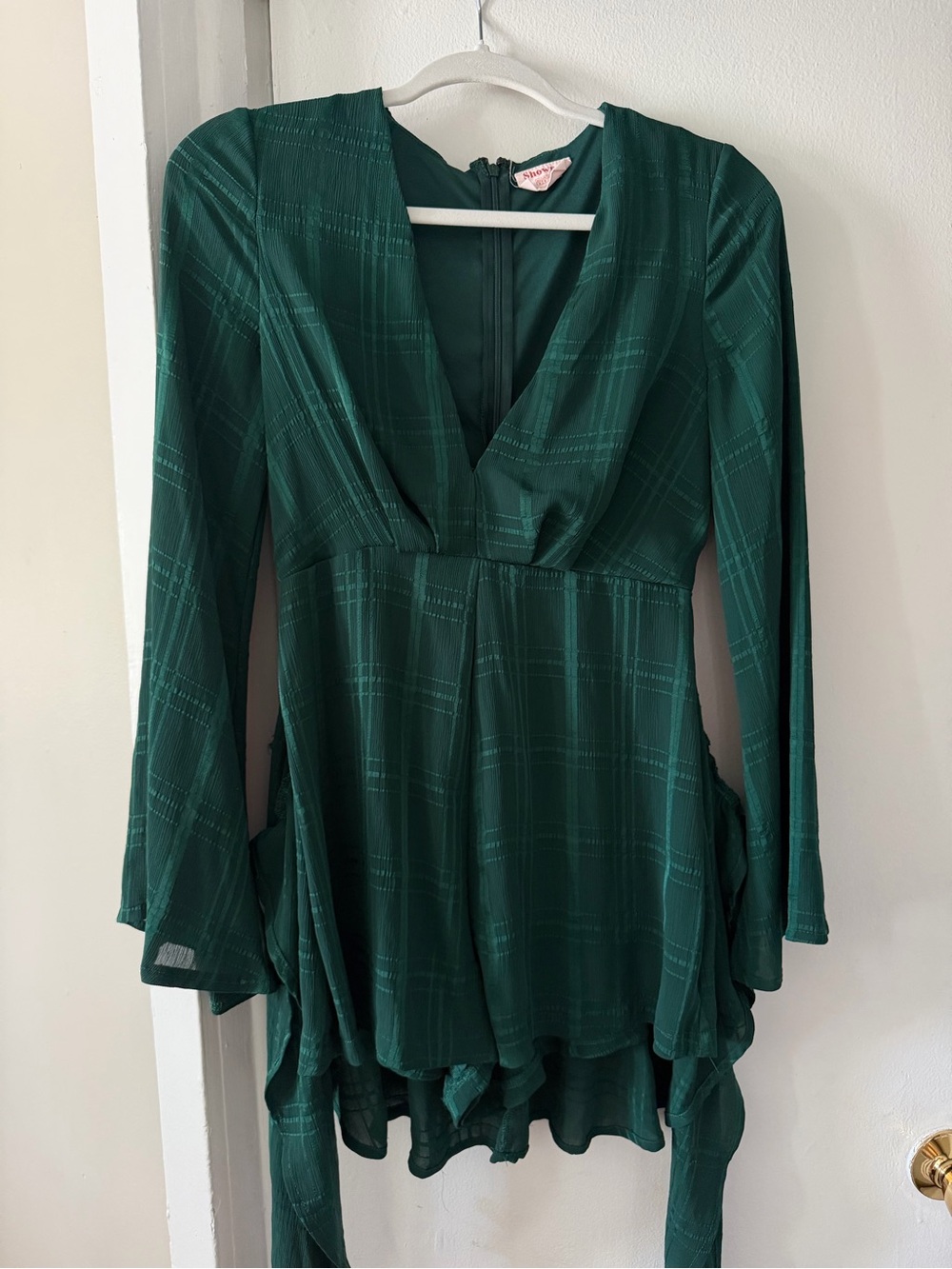 Showpo Deep Green V-Neck Long Sleeve Playsuit